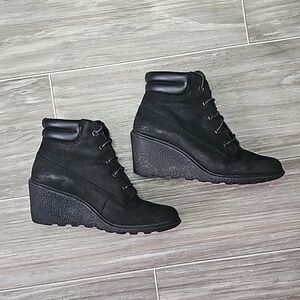 Timberland Earthkeepers Black Wedge Heel Boots | Size 8
